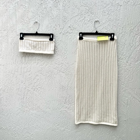 MISA matching set: crochet cream bra top and midi skirt XS - Picture 1 of 8
